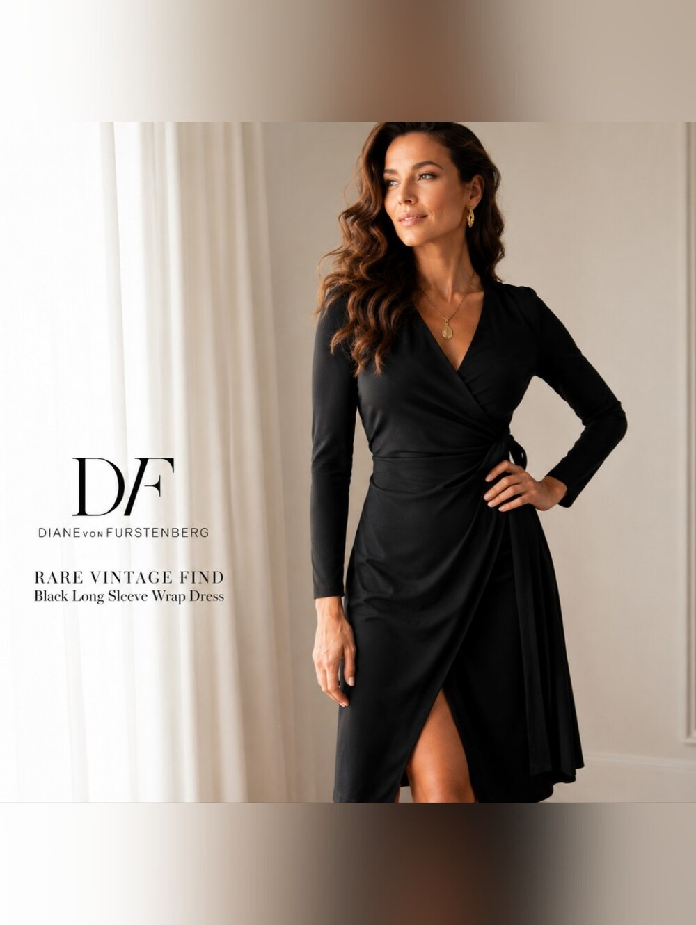 Rare Diane Von Furstenberg Black Long Sleeve Wrap Dress